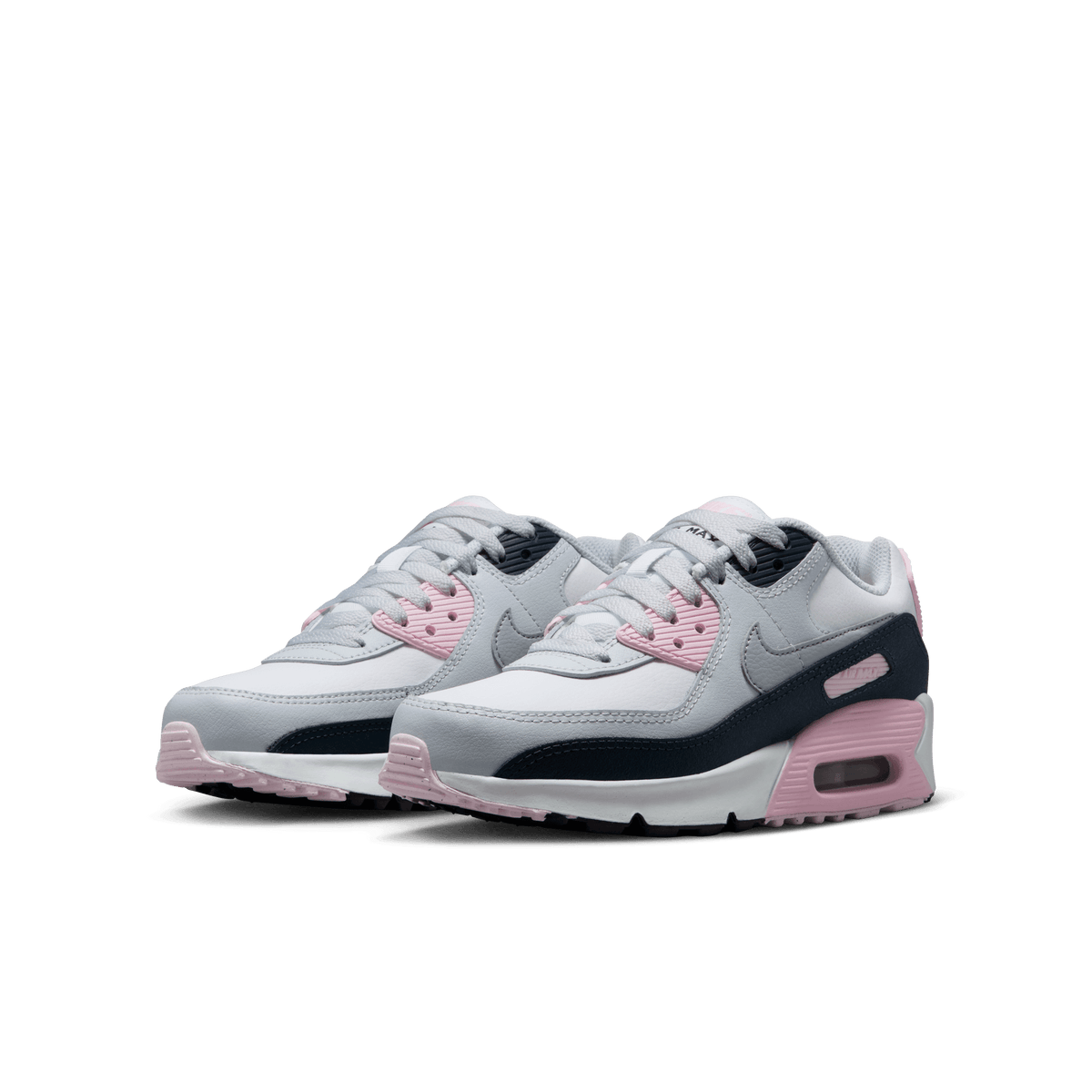 Big Kids' Nike Air Max 90 LTR "White Pink Foam Armory Navy Wolf Grey"