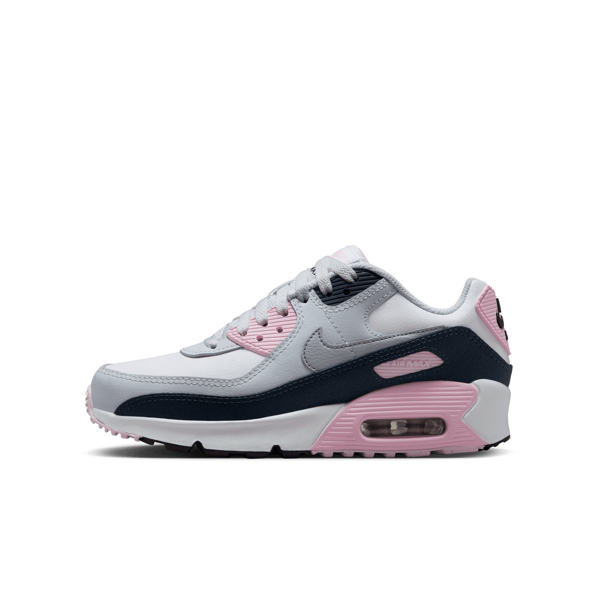 Big Kids' Nike Air Max 90 LTR "White Pink Foam Armory Navy Wolf Grey"