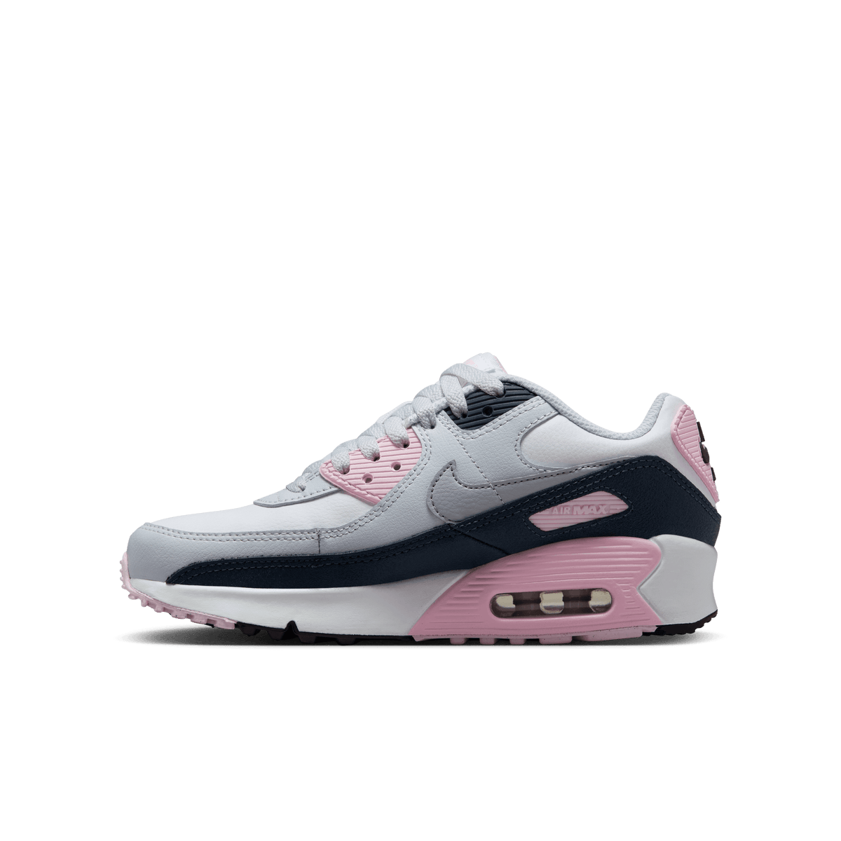 Big Kids' Nike Air Max 90 LTR "White Pink Foam Armory Navy Wolf Grey"
