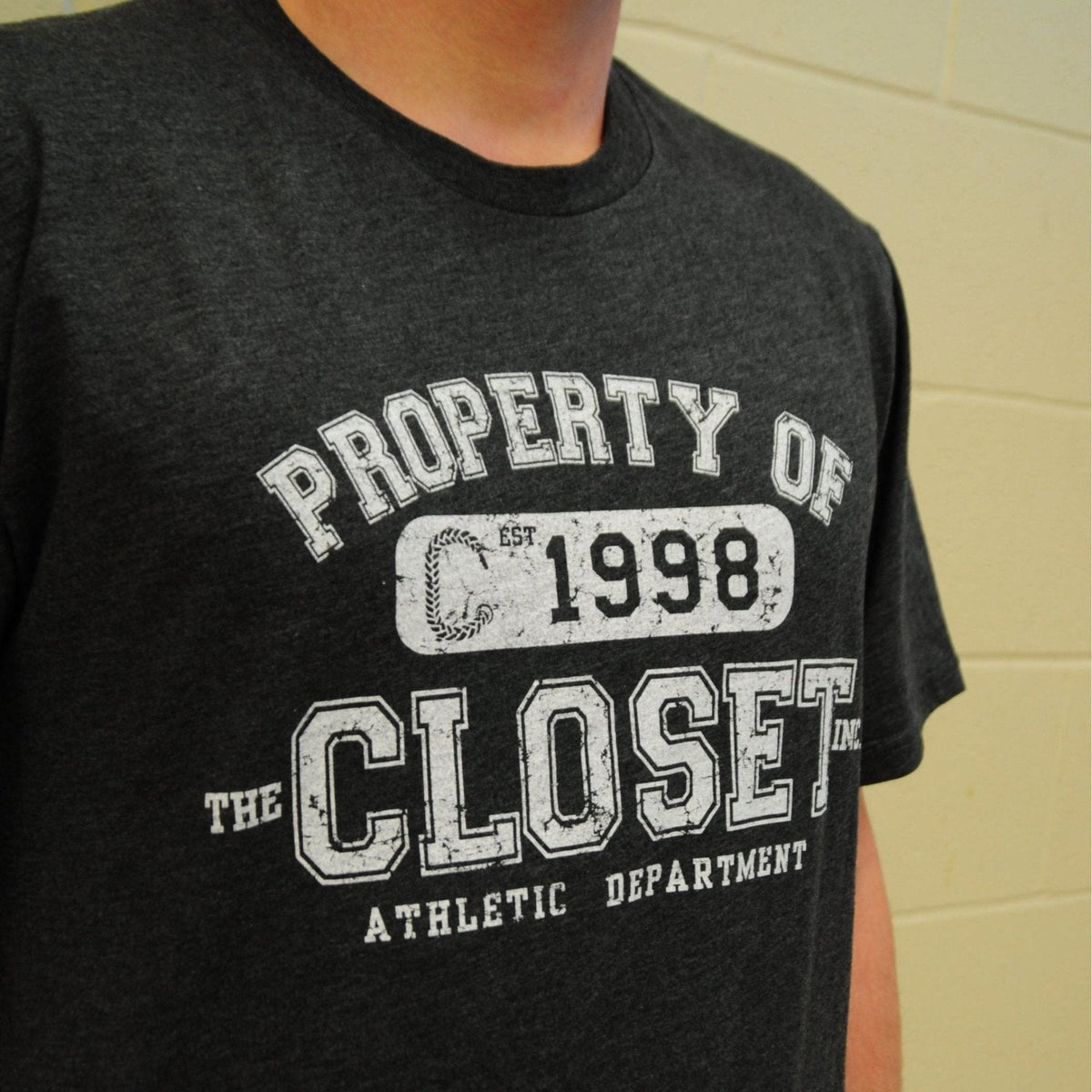 Men's The Closet Inc. Curved Hem T-Shirts-Charcoal "Property Of"