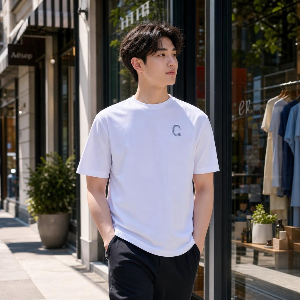 TMen's White Tee Basic (Blue)