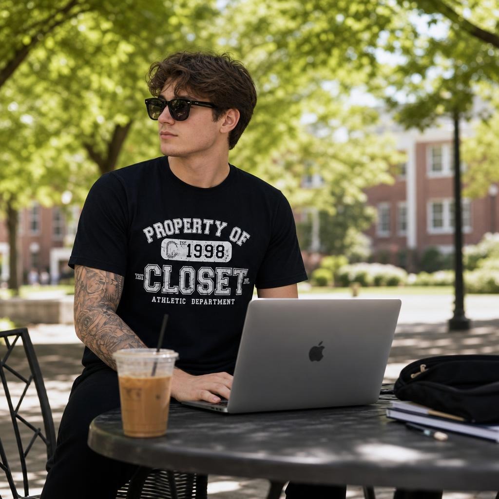 The Closet Inc Men Curved Hem T-Shirts “ Navy "Property Of"