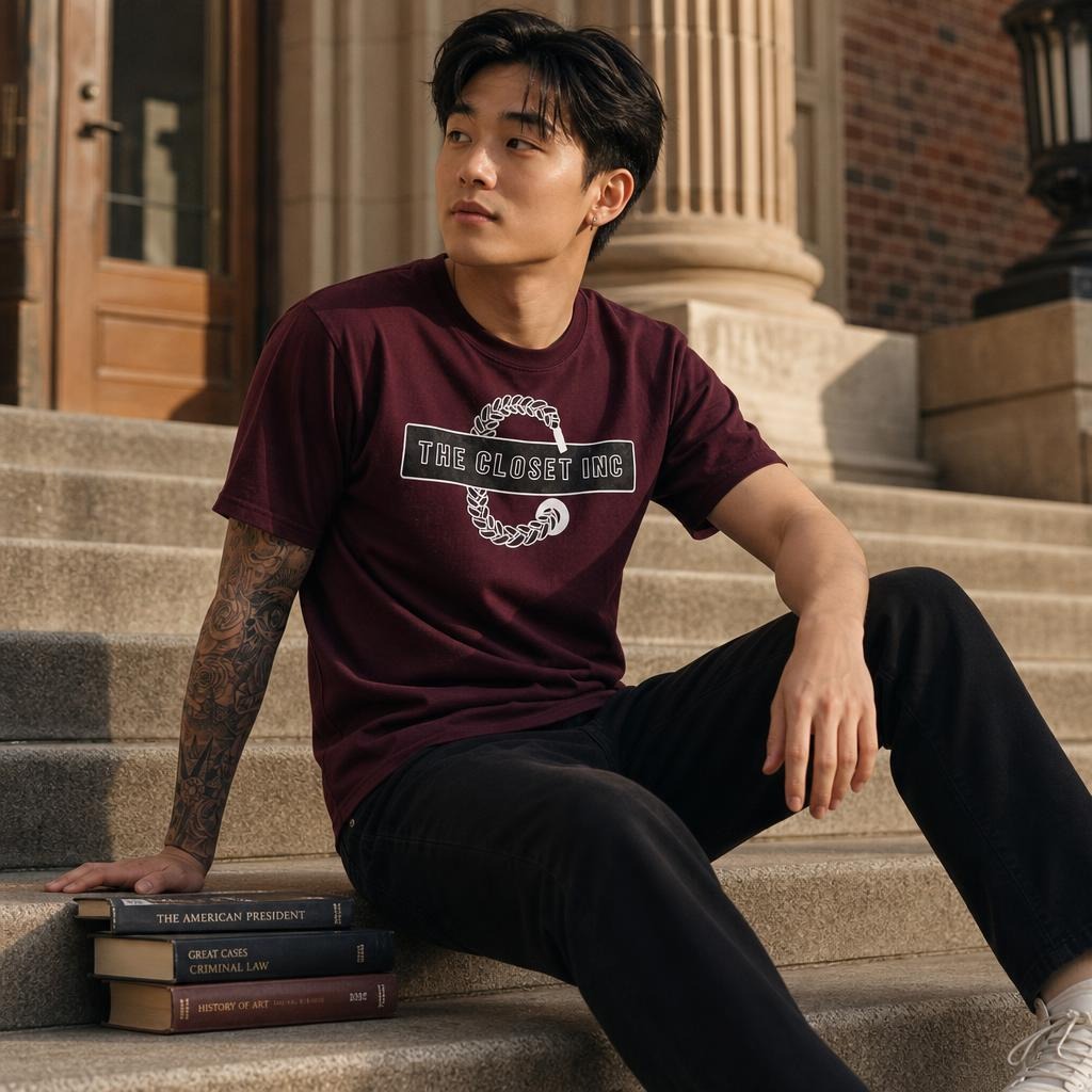 Men's The Closet Inc Curved Hem T-Shirts "Burgundy"
